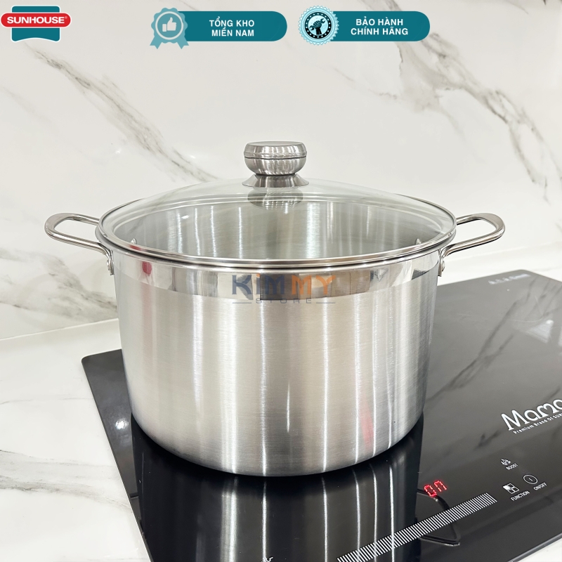 Nồi luộc gà inox 28cm nắp thủy tinh cường lực